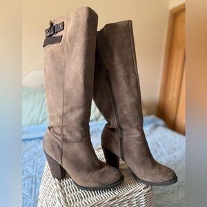 Aldo Suede Brown Tan Heeled Knee-High Boots